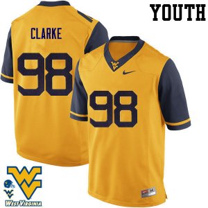 Youth West Virginia Mountaineers NCAA #98 Will Clarke Gold Authentic Nike Stitched College Football Jersey BI15X84WG